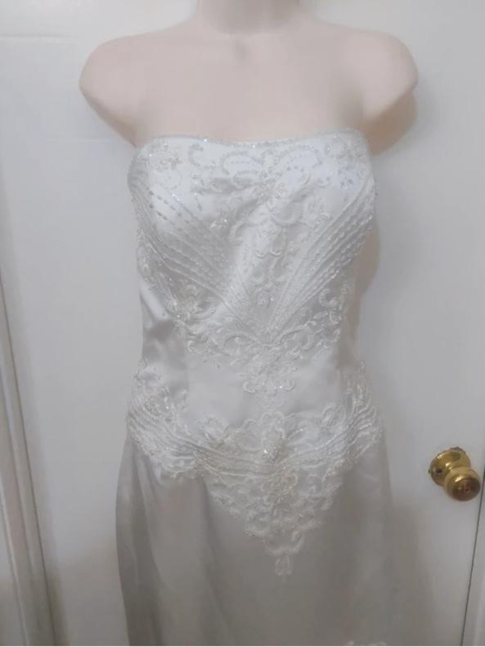 Strapless White Embroidered Midi Dress